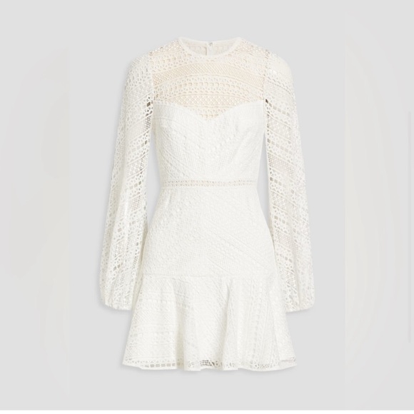 ML Monique Lhuillier Fluted Macramé Lace Mini Dress NWT Size 0 Bridal - Picture 3 of 9